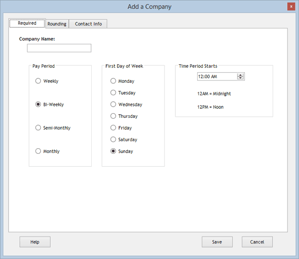Edit a Company screen