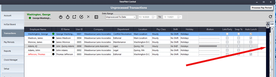 You can adjust the employee column width by clicking and dragging the vertical black bar between the two lists to the left or right to set the employee column to the desired width.