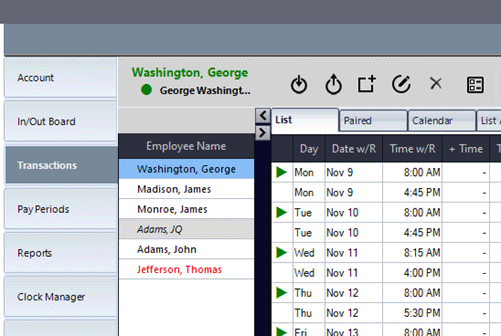 Clicking on an employee's name will show just their transactions.